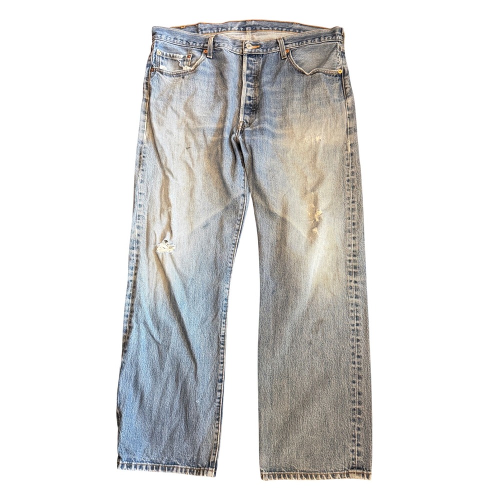 Vintage Levis 501 Jeans Mens 40x32 Light Wash Distressed Button Fly Denim 2000s